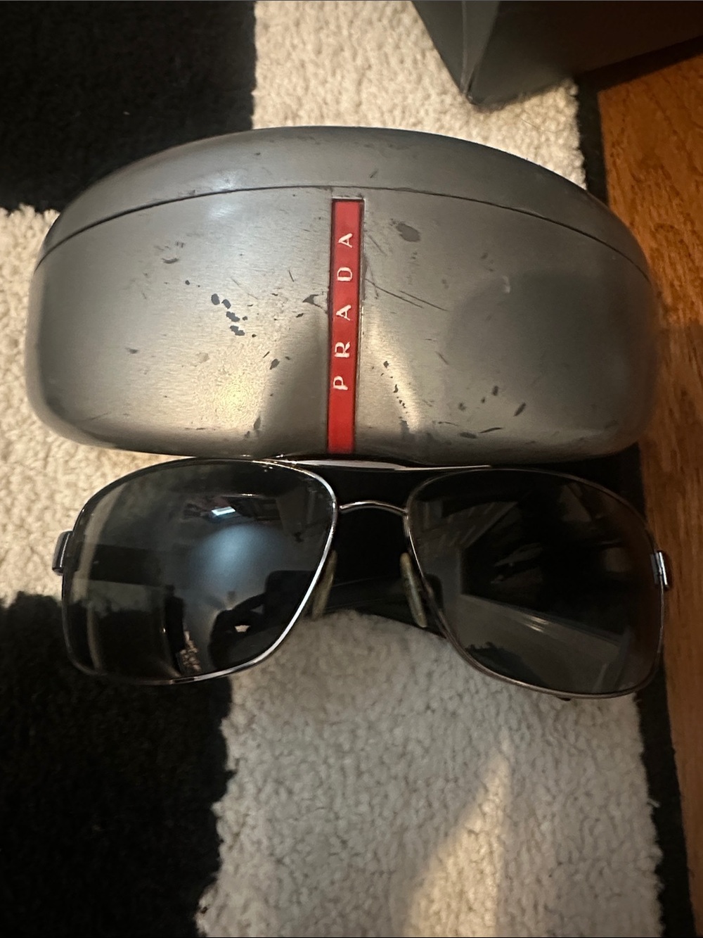 Prada Men's Aviator Sunglasses with Logo Case - Silver/Black